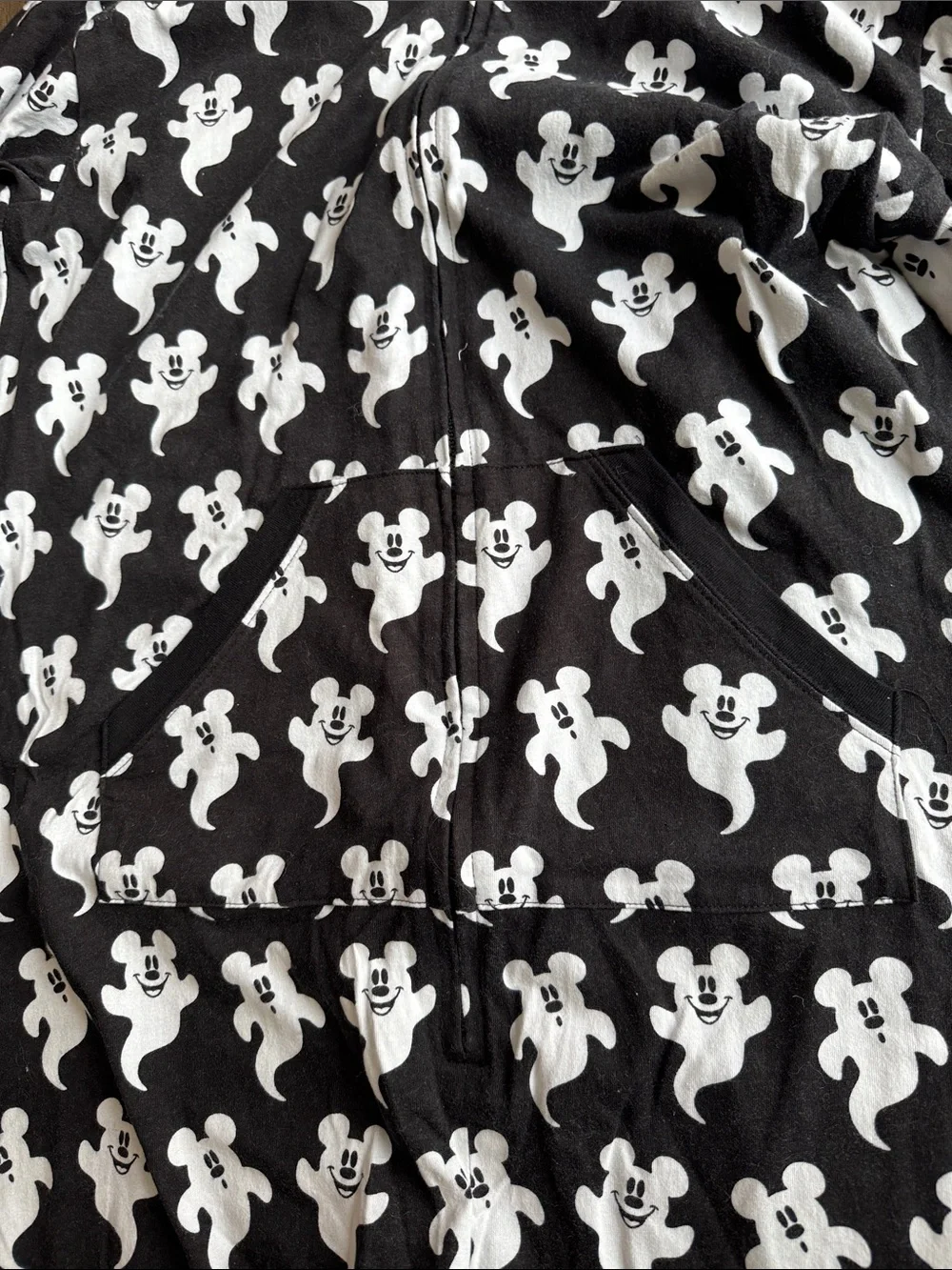 *Adult Disney Mickey Mouse Ghost-Print Hooded One-Piece Pajamas - Picture 5 of 6